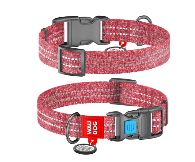 02863 Нашийник WAUDOG Re-cotton з відновленої бавовни з QR паспортом (шир.15мм, довж.23-35см) червоний