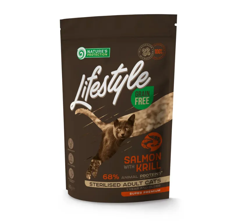 Корм для котів Nature's Protection Lifestyle Sterilised Adult Grain Free Salmon & Krill (стерилізовані, лосось & креветка) 400г