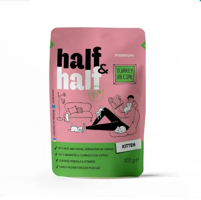 Корм для кошенят Half&Half шматочки з індичкою в желе 100г