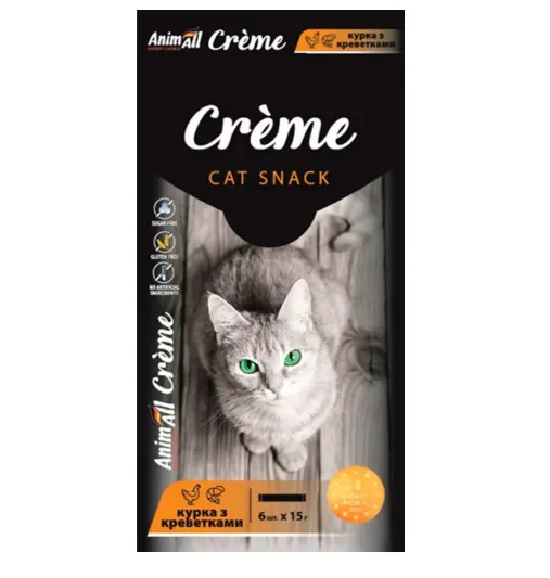 AnimAll Creme для котів зі смаком курки з креветками 6*15г