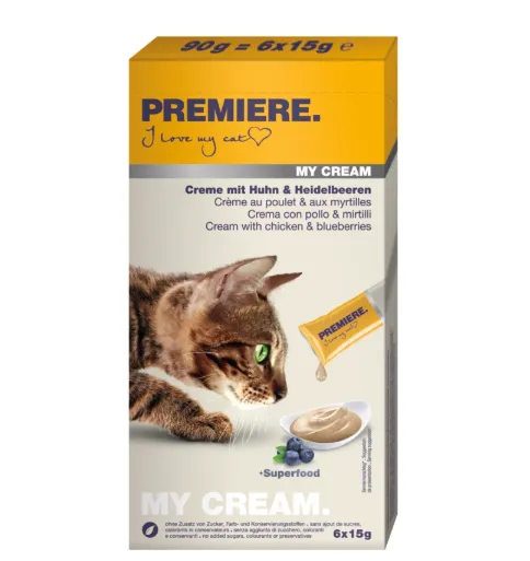 Кремові ласощі для котів Premiere My Cream Huhn & Heidelbeeren (курка і лохина) 6*15г