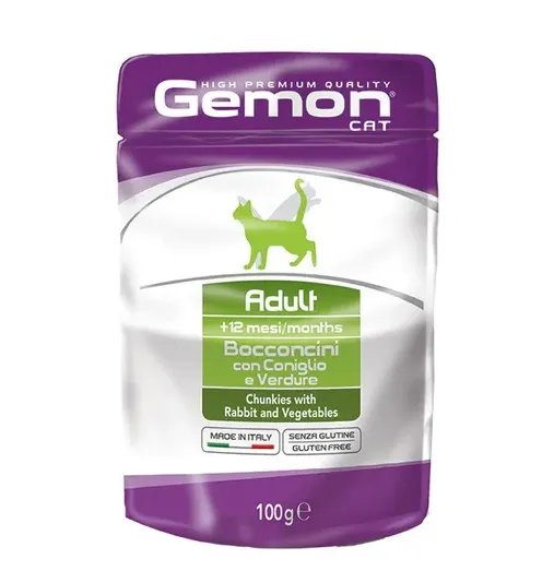 Корм для котів GEMON POUCH CAT ADULT RABBIT/VEGET кролик та овочами 100г