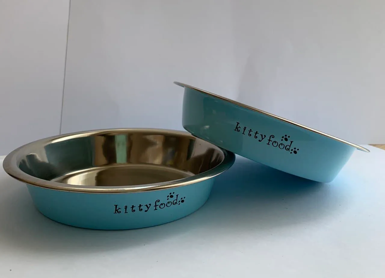 М 130 Миска металева для кота "Kitty Food" блакитна 0,3л