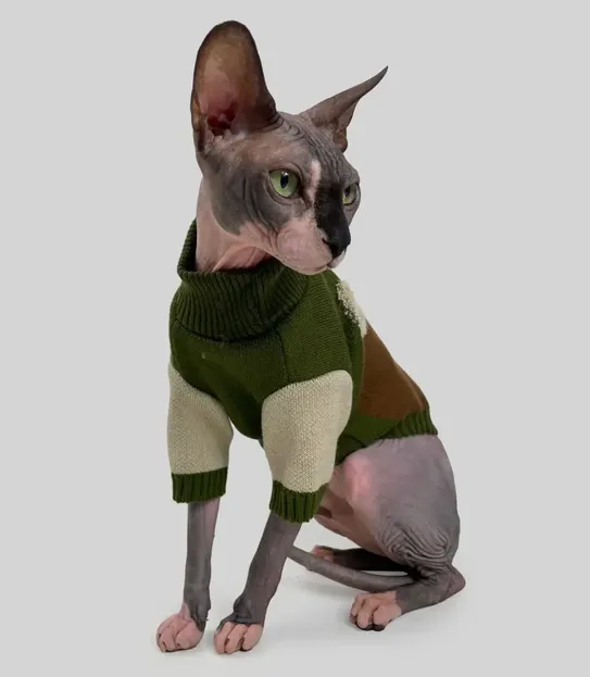 Светр для котів в'язаний CAT коричневий хакі 3 SC-11/3