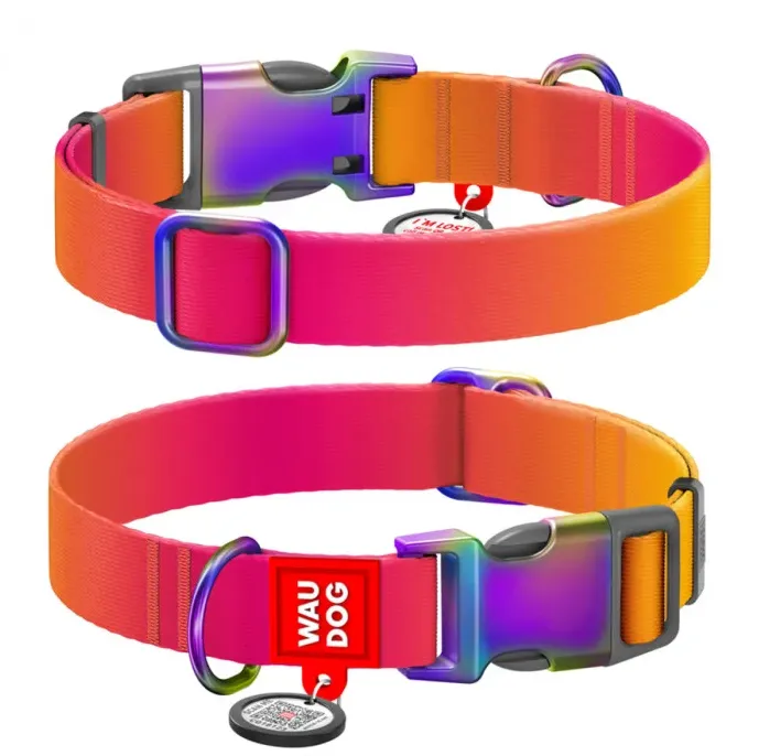 46524 Нашийник WAUDOG Nylon Recycled з QR паспортом, градієнт S Ш 15мм Д 25-35см помаранчевий
