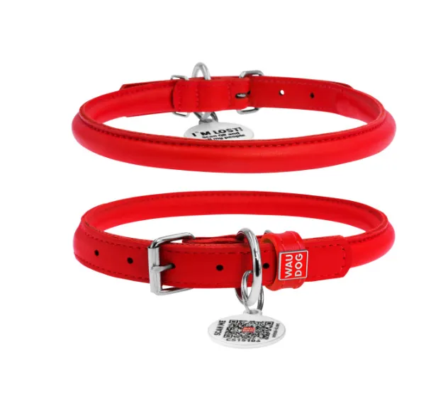 22413 Нашийник WAUDOG GLAMOUR з QR паспортом, круглий, Д 8мм, Дов. 25-33 червоний