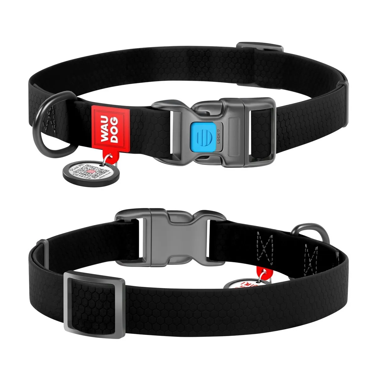 Нашийник WAUDOG Waterproof з QR-паспортом, водостійкий, пластикова пряжка-фастекс (ширина 20 мм, довжина 24-40 см) чорний