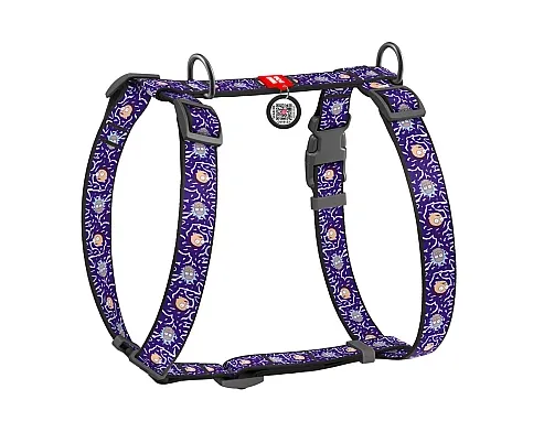 5140-0281 Шлея WAUDOG Nylon анатомічна Н-образна, з QR паспортом, малюнок "Рік та Морті 2", пласт. фастекс S Ш 15мм А 30-40см В 30-50см