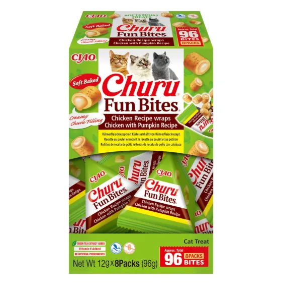 Ласощі для котів INABA Churu Fun Bites рулет з куркою та гарбузом 8*12г EU743 - фото 2, характеристики, купити в «Живий Куток»