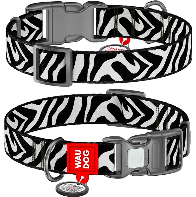 281-0055 Нашийник WAUDOG Nylon з QR паспортом, малюнок "Зебра", пласт. фастекс М Ш 20мм Д 28-40см