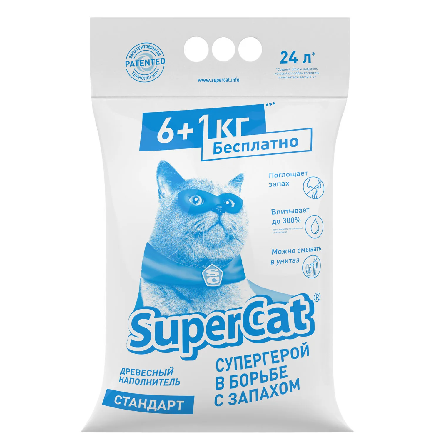 Деревний наповнювач Супер Кот Стандарт, 6+1кг