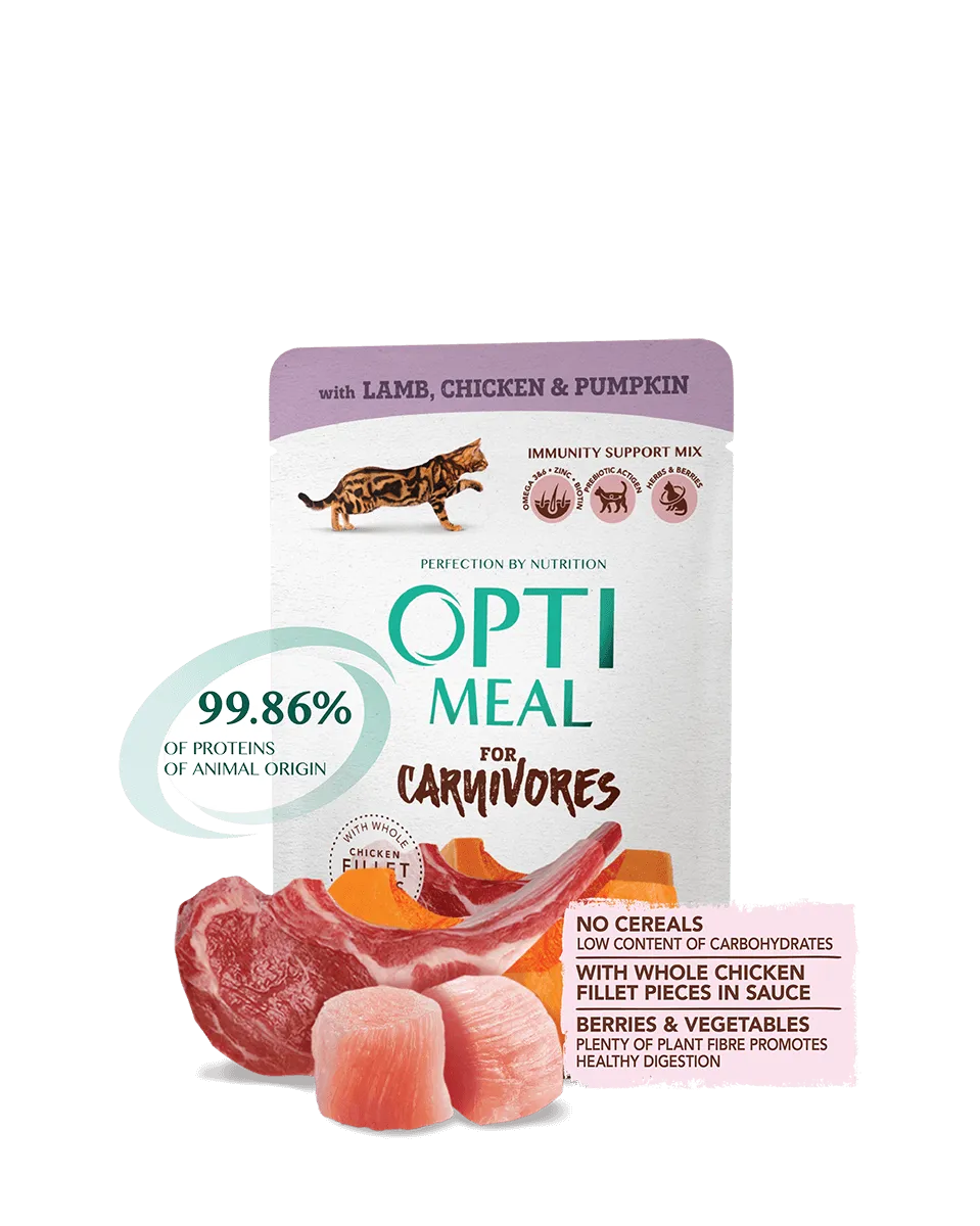 Optimeal+ пауч для котів беззерновий (ягня&курка в гарб. жиле), 85г