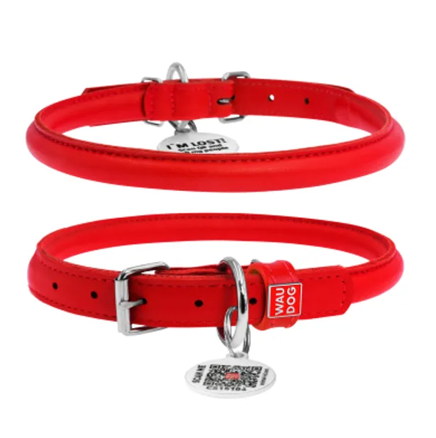 22403 Нашийник WAUDOG Glamour з QR паспортом, круглий Д 8мм Дов 20-25 червоний