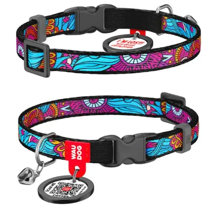 5267 Нашийник WAUDOG Nylon з QR паспортом, малюнок "Літо", пласт. фастекс, з дзвіночком Ш 10мм Д 20-30см