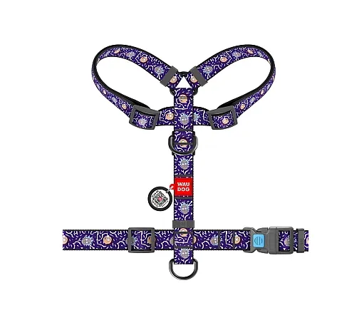 5150-0281 Шлея WAUDOG Nylon анатомічна Н-образна, з QR паспортом, малюнок "Рік та Морті 2", пласт. фастекс М Ш 20мм А 40-70см В 50-80см