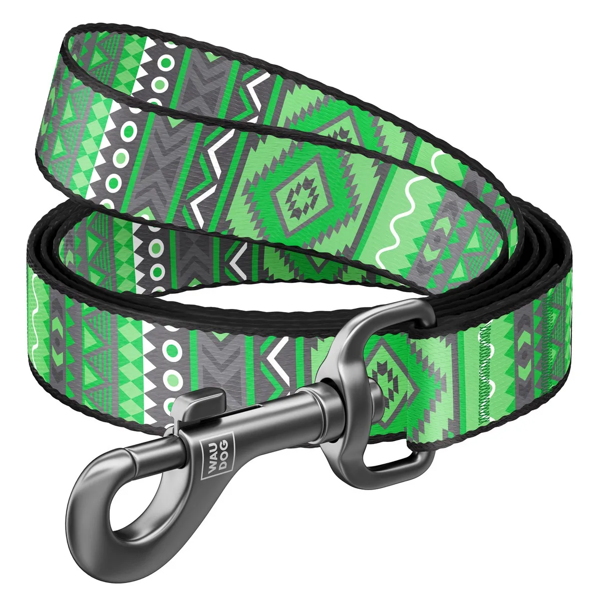 4640 Повідець Waudog Nylon з малюнком "Етно зелений" (ширина 15мм, довжина 122см),