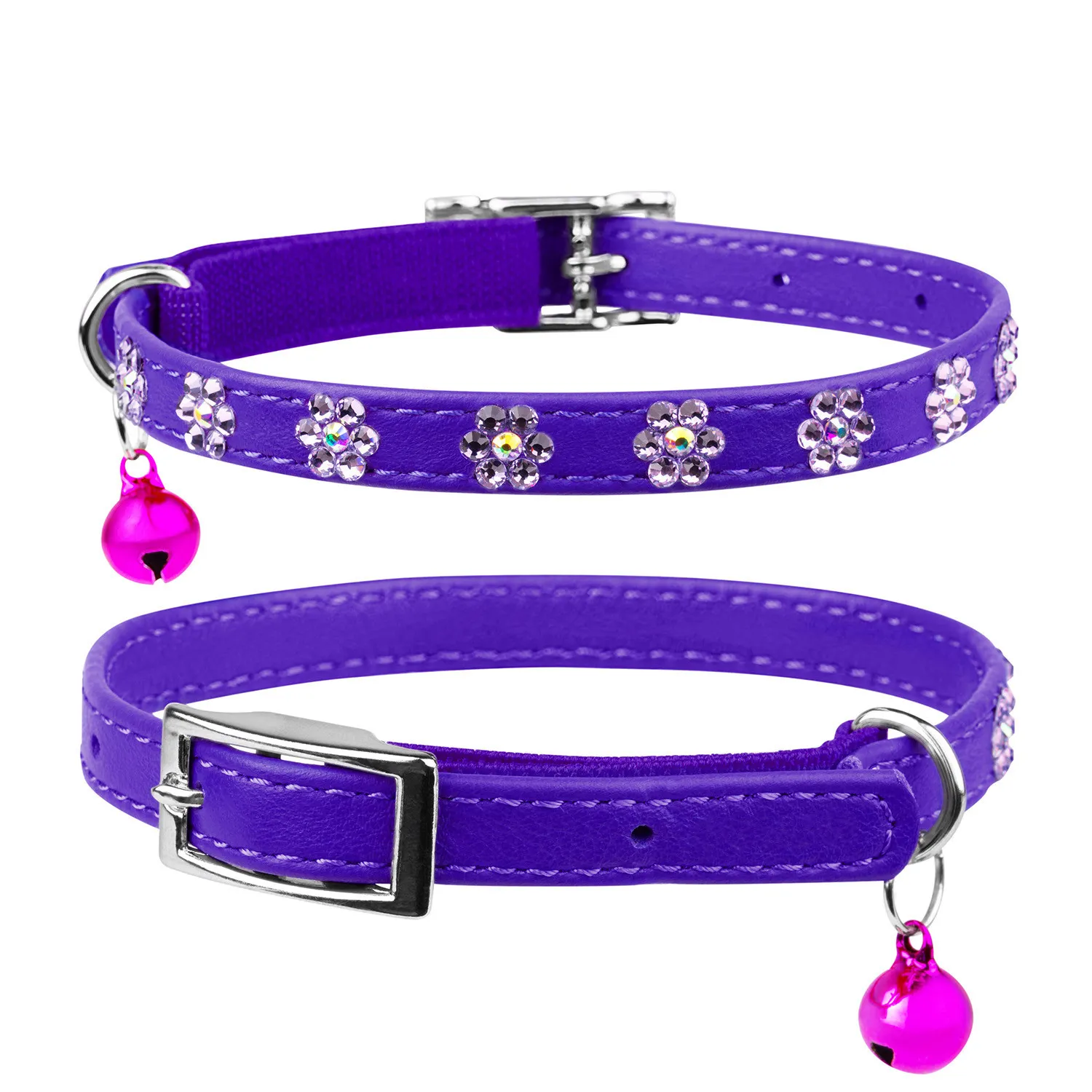 32029 Нашийник "CoLLaR GLAMOUR" з клей.стразами "Квітка" (шир.20мм, довж.30-39см) фіолетовий