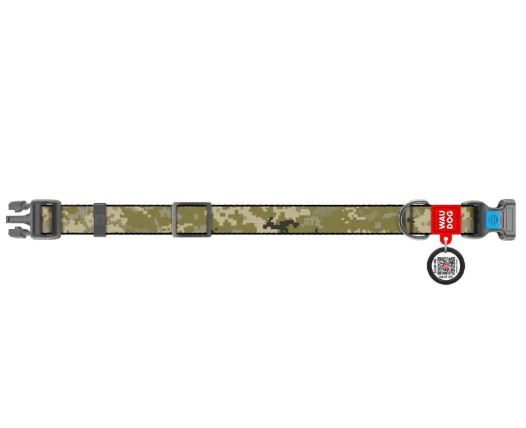 281-4026 Нашийник WAUDOG Nylon з QR паспортом, малюнок "Мілітарі", пласт. фастекс М Ш 20мм Д 28-40см