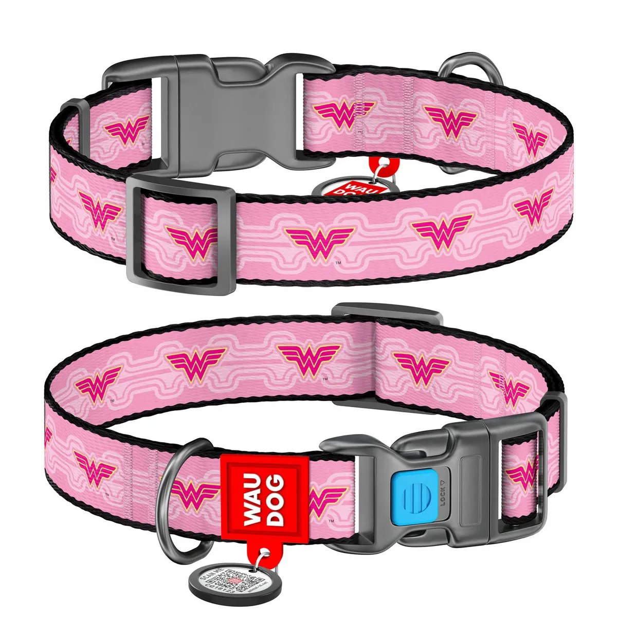 0015-2015 Нашийник WAUDOG Nylon з QR паспортом, малюнок "Диво-жінка 1", (ширина 15 мм, довжина 23-35 см)