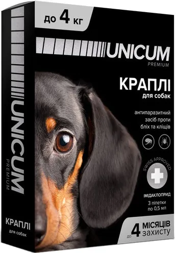 Unicum Premium Краплі проти бліх і кліщів для собак до 4 кг