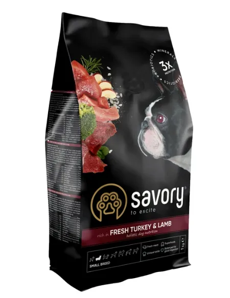 Savory сухий корм для собак малих порід, ягня/індичка 1кг 30365