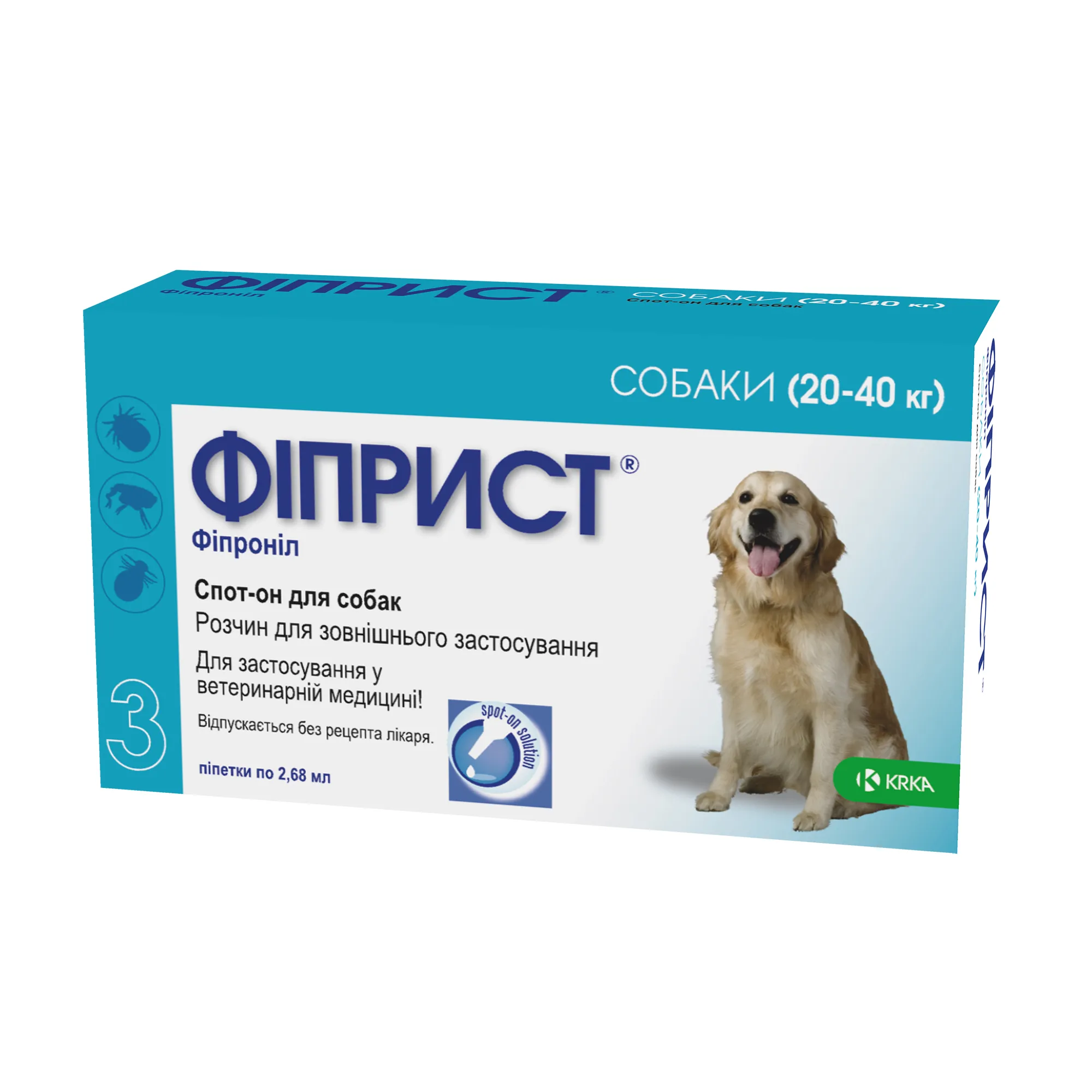 KRKA Фіприст спот-он для собак 20-40 кг, 3 х 2,68 мл