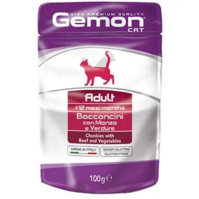 Корм для котів GEMON POUCH CAT ADULT BEEF/VEGET з яловичиною та овочами 100г