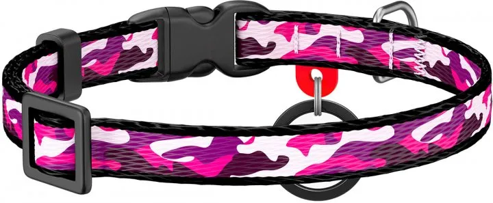 5230 Нашийник WAUDOG Nylon з QR-паспортом з малюнком "Рожевий камо" Ш 10мм 20-30см