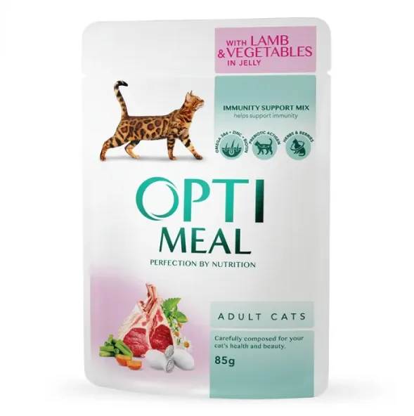 Optimeal+ пауч 85г для котів ягня та овочі в желе