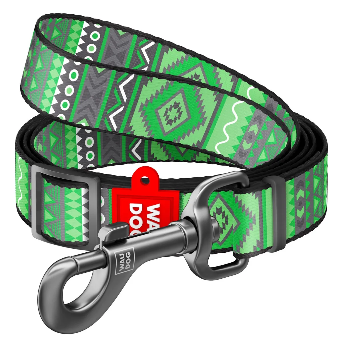 5337 Повідець WAUDOG Nylon регульований, малюнок "Етно зелений" Ш 20мм, Д 152-183см