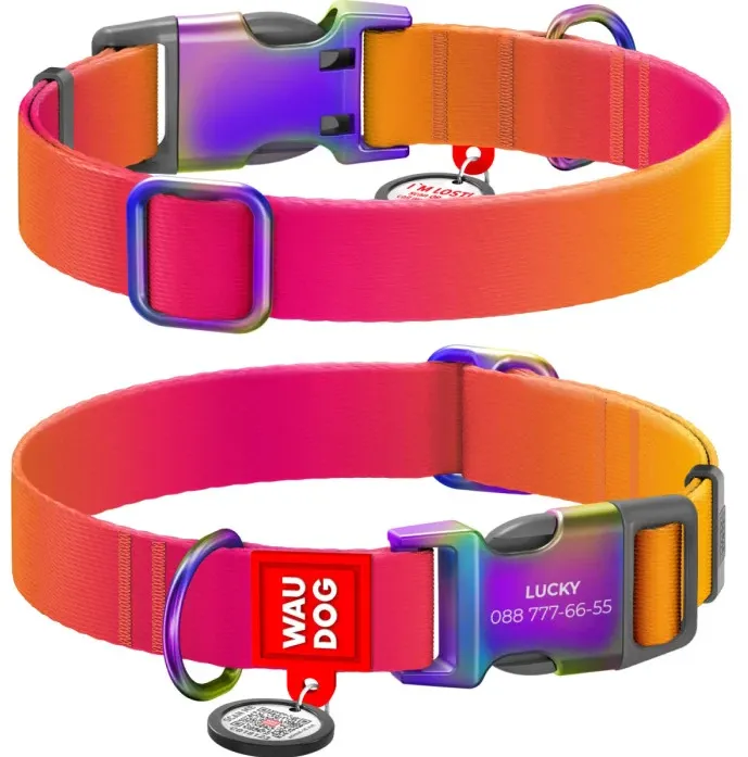 46534 Нашийник WAUDOG Nylon Recycled з QR паспортом, градієнт L Ш 25мм Д 33-49см помаранчевий