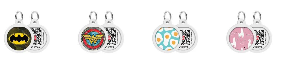 0625 Адресник металевий WAUDOG Smart ID з QR паспортом, малюнок в асорт., круг, Д 25мм
