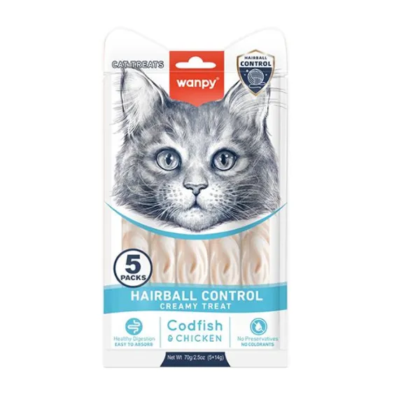 Wanpy Creamy Lickable Treat Hairball Control рідкі ласощі для виведення шерсті 14г