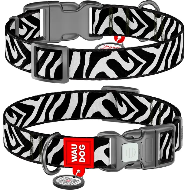 280-0055 Нашийник WAUDOG Nylon з QR паспортом, малюнок "Зебра", пласт. фастекс S Ш 15мм Д 25-35см