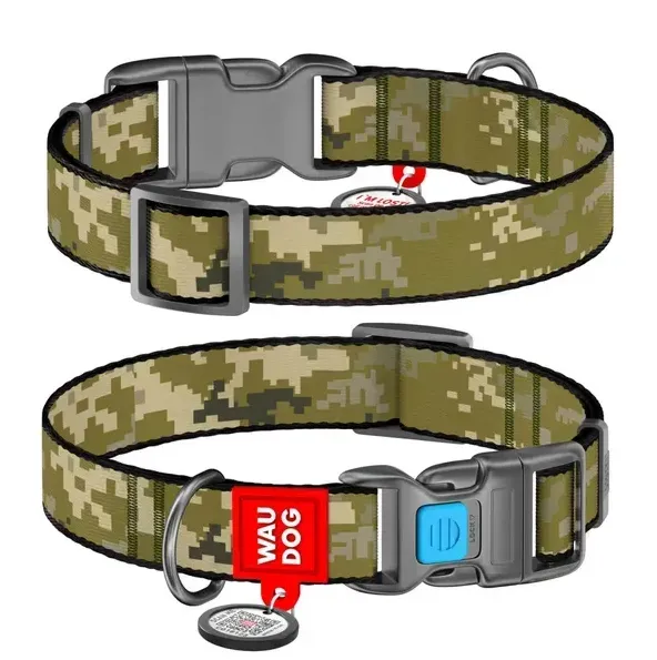 282-4026 Нашийник WAUDOG Nylon з QR паспортом, малюнок "Мілітарі", пласт. фастекс L Ш 25мм Д 33-49см