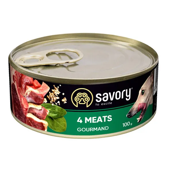 Savory вологий корм для дорослих собак усіх порід з чотирма видами м'яса 100g 30372