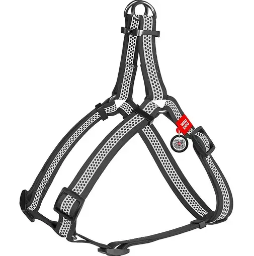 261811 Шлея WAUDOG Waterproof водостійка, з QR паспортом, світловідбив., пласт. фастекс S Ш 15мм Д 40-55см сіра