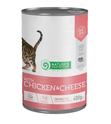 Консервований корм для котів консервований Nature's Protection Adult Chicken & Cheese (курка & сир) 400г