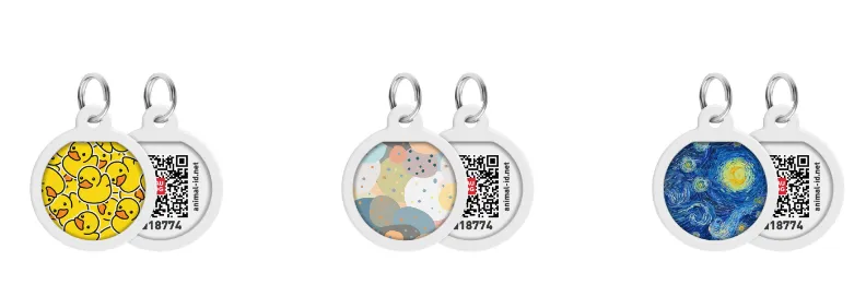 0625 Адресник металевий WAUDOG Smart ID з QR паспортом, малюнок в асорт., круг, Д 25мм