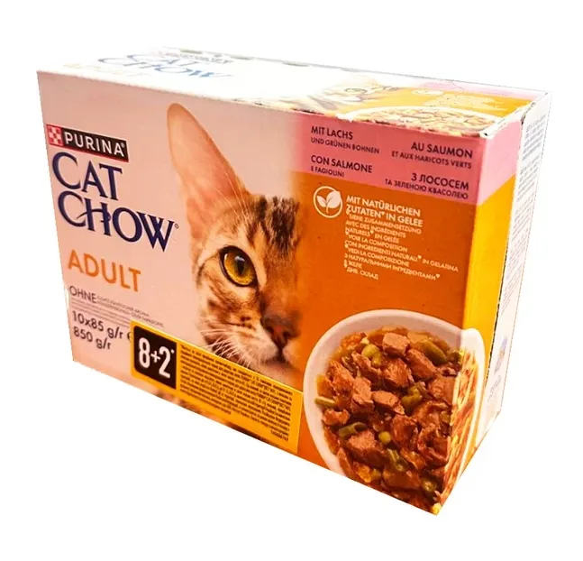 CatChow Adult Мультипак лосось та зел. квасоля в желе 10*85г