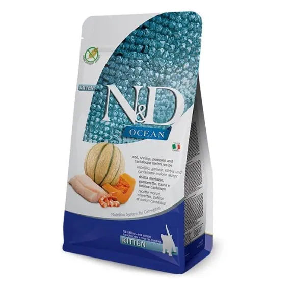 Farmina Cat N&D Grain Free Ocean Cod, Shrimp, Pumpkin&Cantaloup Kitten з тріскою та креветкою для кошенят 1кг 149761