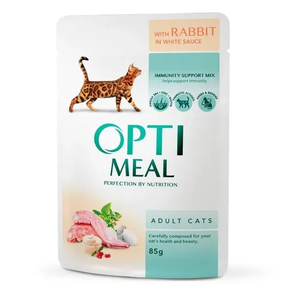 Optimeal+ пауч 85г для котів кролик в біл. соусі