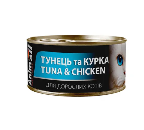 Animall вологий корм для котів, тунець з куркою 85г