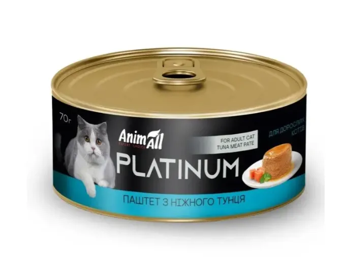 Animall Platinum вологий корм для котів, ніжний паштет з тунця 70г