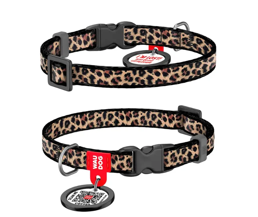 278-4066 Нашийник WAUDOG Nylon з QR паспортом, для котів та дрібних собак, малюнок "Леопард", пласт. фастекс XS Ш 10мм Д 20-30см