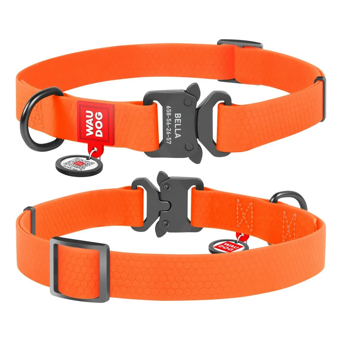 27934 Нашийник WAUDOG Waterproof з QR-паспортом, водостійкий, металева пряжка-фастекс (ширина 20 мм, довжина 24-40 см) помаранчевий