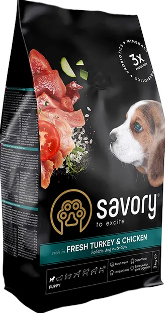 Savory сухий корм для цуценят усіх порід, індик/курка 3кг 30297