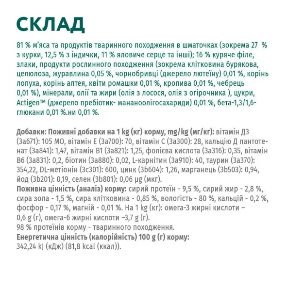 Optimeal+ пауч 85г для стерилізованих котів індик та курка в соусі