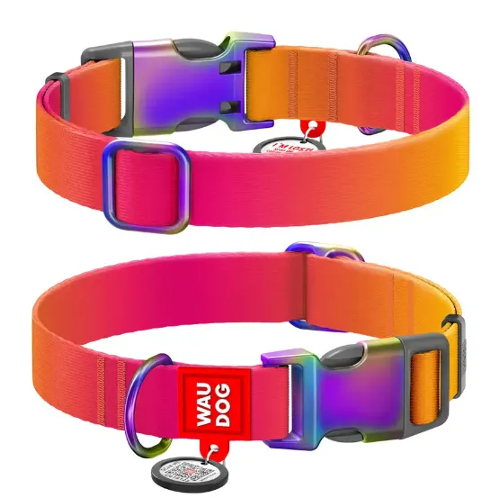 46504 Нашийник WAUDOG Nylon Recycled з QR паспортом, градієнт XL Ш 25мм Д 37-58см помаранчевий