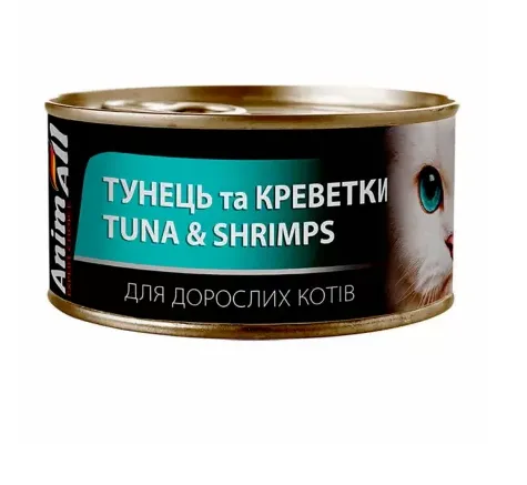 Animall вологий корм для котів, тунець з креветками 85г